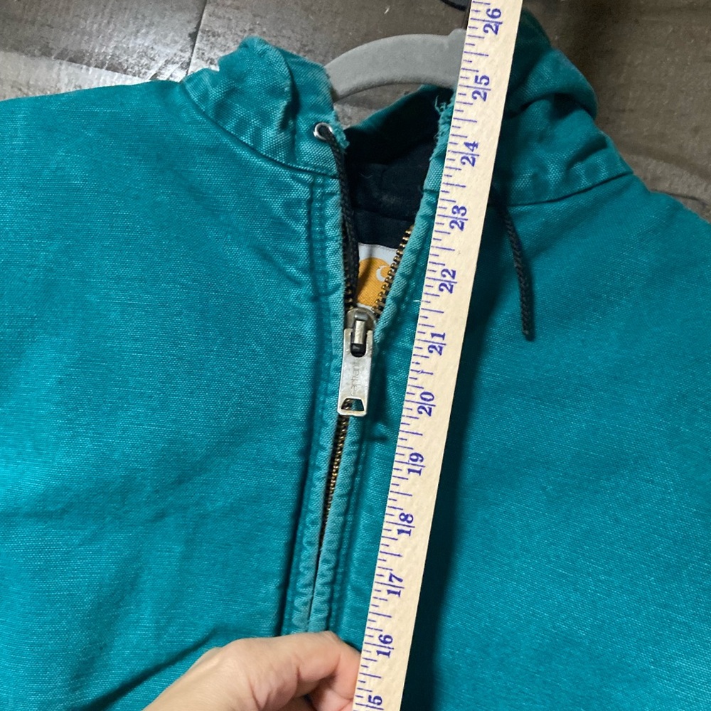 Vintage Carhartt Men’s faded Teal Distressed Hooded Work Jacket XL - Picture 11 of 12